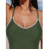CUPSHE Women’s One Piece Swimsuit Bathing Suit Scoop Neck Back Tie Shell Stitch Ruched Swimwear(Green)