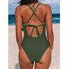 CUPSHE Women’s One Piece Swimsuit Bathing Suit Scoop Neck Back Tie Shell Stitch Ruched Swimwear(Green)