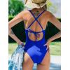 CUPSHE Women’s One Piece Swimsuit Bathing Suit Scoop Neck Back Tie Shell Stitch Ruched Swimwear(Royal Blue)