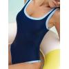 CUPSHE Women’s One Piece Swimsuit Bathing Suit Scoop Neck Color Block Wide Straps Sporty Swimwear Bonded(Navy Blue/Sky Blue)