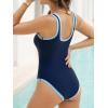 CUPSHE Women’s One Piece Swimsuit Bathing Suit Scoop Neck Color Block Wide Straps Sporty Swimwear Bonded(Navy Blue/Sky Blue)