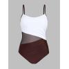CUPSHE Women’s One Piece Swimsuit Bathing Suit Scoop Neck Cutout Back Hook Color Block Mesh Swimwear(Dark Brown/White)