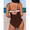 CUPSHE Women’s One Piece Swimsuit Bathing Suit Scoop Neck Cutout Back Hook Color Block Mesh Swimwear(Dark Brown/White)