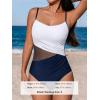 CUPSHE Women’s One Piece Swimsuit Bathing Suit Scoop Neck Cutout Back Hook Color Block Mesh Swimwear(Navy Blue/White)