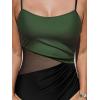 CUPSHE Women’s One Piece Swimsuit Bathing Suit Scoop Neck Cutout Back Hook Color Block Mesh Swimwear(Olive Green/Black)