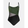 CUPSHE Women’s One Piece Swimsuit Bathing Suit Scoop Neck Cutout Back Hook Color Block Mesh Swimwear(Olive Green/Black)