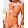 CUPSHE Women’s One Piece Swimsuit Bathing Suit Scoop Neck Lace Up Cut Out Monokini Textured Adjustable Straps(Orange)