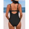 CUPSHE Women’s One Piece Swimsuit Bathing Suit V Neck Back Hook Cutout Adjustable Straps Ruched Mesh(Black)