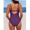 CUPSHE Women’s One Piece Swimsuit Bathing Suit V Neck Back Hook Cutout Adjustable Straps Ruched Mesh(Deep Purple)