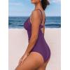 CUPSHE Women’s One Piece Swimsuit Bathing Suit V Neck Back Hook Cutout Adjustable Straps Ruched Mesh(Deep Purple)