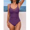 CUPSHE Women’s One Piece Swimsuit Bathing Suit V Neck Back Hook Cutout Adjustable Straps Ruched Mesh(Deep Purple)