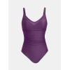 CUPSHE Women’s One Piece Swimsuit Bathing Suit V Neck Back Hook Cutout Adjustable Straps Ruched Mesh(Deep Purple)