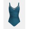 CUPSHE Women’s One Piece Swimsuit Bathing Suit V Neck Back Hook Cutout Adjustable Straps Ruched Mesh(Navy Blue)