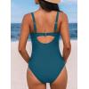 CUPSHE Women’s One Piece Swimsuit Bathing Suit V Neck Back Hook Cutout Adjustable Straps Ruched Mesh(Navy Blue)