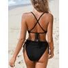 CUPSHE Women’s One Piece Swimsuit Bathing Suit V Neck Crisscross Back Self Tie Drawstring Cheeky Textured(Black)