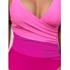 CUPSHE Women’s One Piece Swimsuit Bathing Suit V Neck Ruched Crisscross Back Self Tie Color Block(Magenta/Pink)