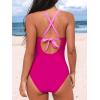 CUPSHE Women’s One Piece Swimsuit Bathing Suit V Neck Ruched Crisscross Back Self Tie Color Block(Magenta/Pink)