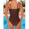 CUPSHE Women’s One Piece Swimsuit Cross Front High Neck Bathing Suit Adjustable Straps Color Block Swimwear(Brown/White)