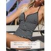 CUPSHE Women’s One Piece Swimsuit Deep V Neck Bathing Suit Crisscross Back Adjustable Straps Spaghetti Ribbed Cheeky(Black/White Striped)