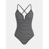CUPSHE Women’s One Piece Swimsuit Deep V Neck Bathing Suit Crisscross Back Adjustable Straps Spaghetti Ribbed Cheeky(Black/White Striped)