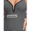 CUPSHE Women’s One Piece Swimsuit Deep V Neck Bathing Suit Crisscross Back Adjustable Straps Spaghetti Ribbed Cheeky(Black/White Striped)