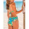 CUPSHE Women’s One Piece Swimsuit Deep V Neck Bathing Suit Cutout Crisscross Back Adjustable Straps Self Tie Stitching(Turquoise Blue/Orange Floral)