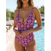 CUPSHE Women’s One Piece Swimsuit Deep V Neck Tummy Control Cutout Crossback Adjustable Straps Bathing Suit(Purple/Orange Floral)