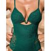 CUPSHE Women’s One Piece Swimsuit Deep V Neck V Wire Bathing Suit Crisscross Cutout Lace Adjustable Straps(Dark Green)
