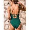 CUPSHE Women’s One Piece Swimsuit Deep V Neck V Wire Bathing Suit Crisscross Cutout Lace Adjustable Straps(Dark Green)