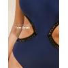 CUPSHE Women’s One Piece Swimsuit Halter V Neck Side Cutout Monokini Bathing Suit Trapezoidal Lace Trim(Navy)