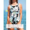 CUPSHE Women’s One Piece Swimsuit High Neck Bathing Suit Side Cutout Color Block Wide Straps Sporty Back Hook(White/Sage Green Tropical)