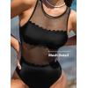 CUPSHE Women’s One Piece Swimsuit High Neck Mesh Bathing Suit Cutout Back Tie Scalloped Wide Straps(Black)