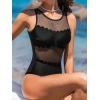CUPSHE Women’s One Piece Swimsuit High Neck Mesh Bathing Suit Cutout Back Tie Scalloped Wide Straps(Black)