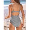 CUPSHE Women’s One Piece Swimsuit Lace Trim Surplice V Neck Bathing Suit Back Hook Adjustable Straps Swimwear(Black White Striped)