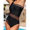 CUPSHE Women’s One Piece Swimsuit One Shoulder Asymmetrical Neck Open Panel Bathing Suit Mesh Panel(Black)