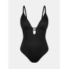 CUPSHE Women’s One Piece Swimsuit Plunging Deep V Neck Keyhole Open Back Adjustable Strap Bathing Suit Textured(Black)