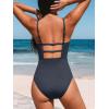 CUPSHE Women’s One Piece Swimsuit Plunging Deep V Neck Keyhole Open Back Adjustable Strap Bathing Suit Textured(Dark Grey)