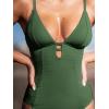 CUPSHE Women’s One Piece Swimsuit Plunging Deep V Neck Keyhole Open Back Adjustable Strap Bathing Suit Textured(Green)