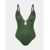 CUPSHE Women’s One Piece Swimsuit Plunging Deep V Neck Keyhole Open Back Adjustable Strap Bathing Suit Textured(Green)