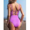 CUPSHE Women’s One Piece Swimsuit Plunging Deep V Neck Keyhole Open Back Adjustable Strap Bathing Suit Textured(Lavender)