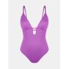 CUPSHE Women’s One Piece Swimsuit Plunging Deep V Neck Keyhole Open Back Adjustable Strap Bathing Suit Textured(Lavender)
