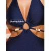 CUPSHE Women’s One Piece Swimsuit Plunging Neck Halter Strappy Bathing Suit Cutouts Swimwear Shining(Navy Blue)