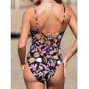 CUPSHE Women’s One Piece Swimsuit Plunging Neck V Wire Bathing Suit Crisscross Straps Adjustable Self Tie Swimwear(Black/Floral)