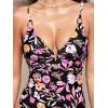 CUPSHE Women’s One Piece Swimsuit Plunging Neck V Wire Bathing Suit Crisscross Straps Adjustable Self Tie Swimwear(Black/Floral)