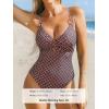 CUPSHE Women’s One Piece Swimsuit Plunging Neck V Wire Bathing Suit Crisscross Straps Adjustable Self Tie Swimwear(Brown/Geo Cloverl)
