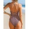CUPSHE Women’s One Piece Swimsuit Plunging Neck V Wire Bathing Suit Crisscross Straps Adjustable Self Tie Swimwear(Brown/Geo Cloverl)