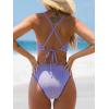 CUPSHE Women’s One Piece Swimsuit Plunging V Neck Bathing Suit Crisscross Back Self Tie Textured O Ring Stitching(Light Purple)