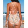 CUPSHE Women’s One Piece Swimsuit Plunging V Neck Bathing Suit Crisscross Back Tie Slimming Color Block(Beige/Ditsy Floral)