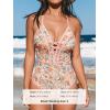 CUPSHE Women’s One Piece Swimsuit Plunging V Neck Bathing Suit Crisscross Back Tie Slimming Color Block(Beige/Ditsy Floral)