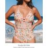 CUPSHE Women’s One Piece Swimsuit Plunging V Neck Bathing Suit Crisscross Back Tie Slimming Color Block(Beige/Ditsy Floral)